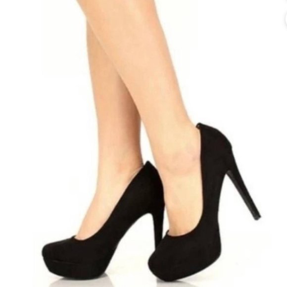 LC Lauren Conrad Shoes - LC LAUREN CONRAD  Black suede leather ultra high heel platform pumps size  7.5
